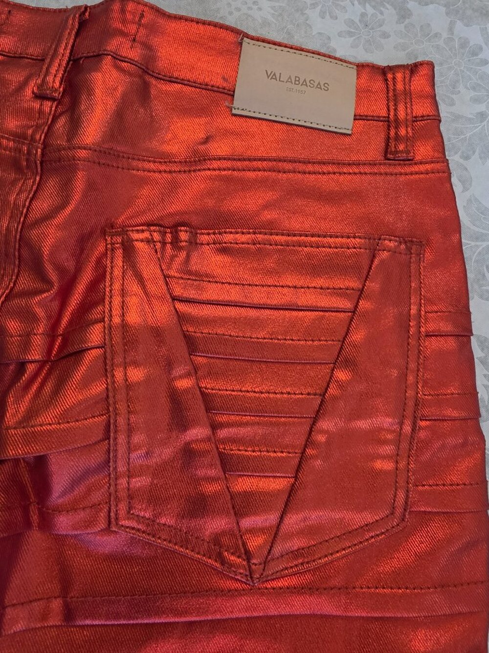 Valabasas Delta Stacked Jeans Zodiac Verde / Red Metallic Waxed Pleated - Picture 9 of 13
